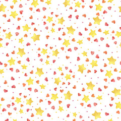 Pattern love and stars for gifts and packaging and printing on fabric. Endless pattern of golden stars and hearts.