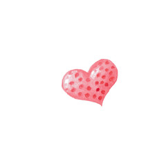 Hand drawn watercolor red heart with dots isolated on white background. Concept for greeting postcards, love, valentines day, 14 february, proposal, ornament, textile, wrapping paper