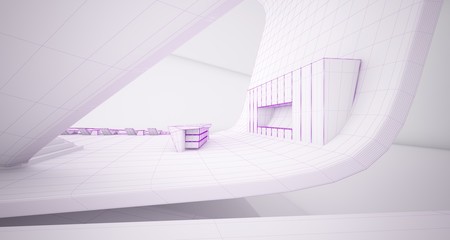 Abstract architectural white interior of a minimalist house. 3D illustration and rendering.