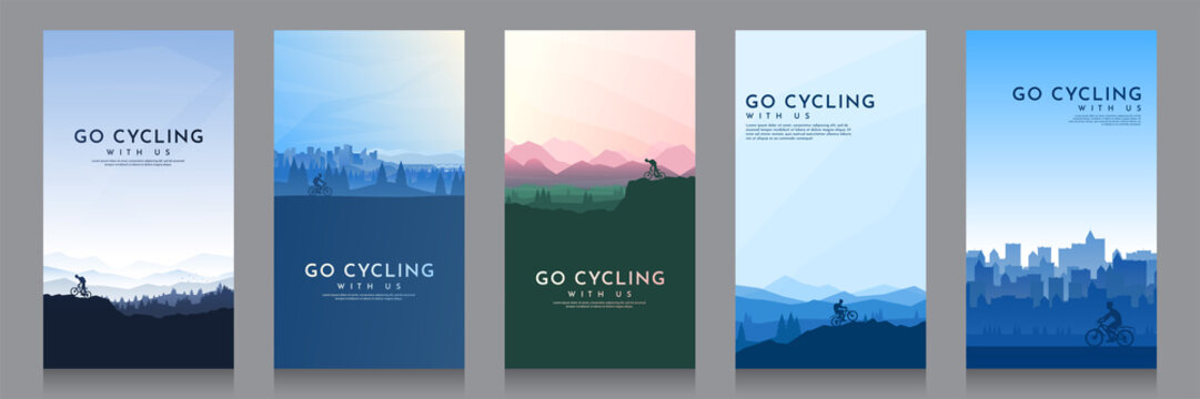 Mountain bike. City cycling.  Travel concept of discovering, exploring and observing nature. Cycling. Adventure tourism. Minimalist graphic flyers. Polygonal flat design for coupon, voucher, gift card