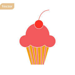 Cute cupcake icon in flat style isolated on white background. Vector illustration