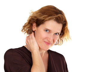 Young woman smiling portrait isolated on white