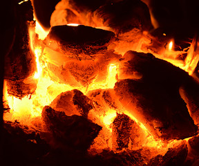 burning charcoal stove close-up