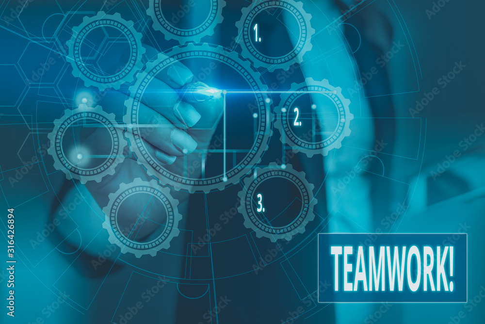 Poster conceptual hand writing showing teamwork. concept meaning combined action of group especially when e