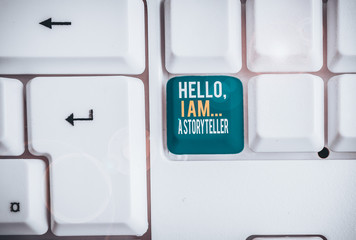 Conceptual hand writing showing Hello I Am A Storyteller. Concept meaning introducing yourself as...
