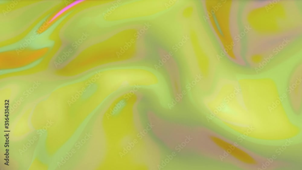 Poster yellow glossy surface is deformed by waves. abstract animation. 3d render