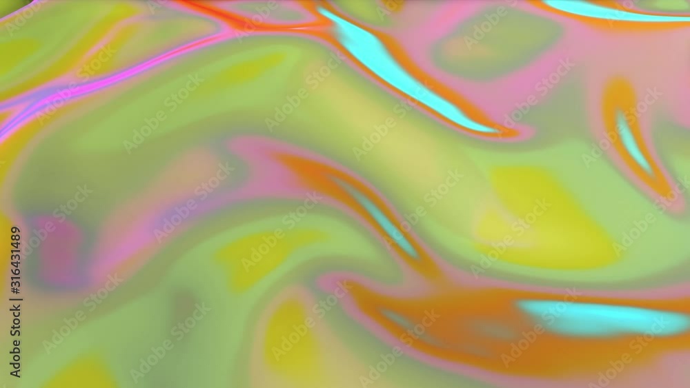 Poster yellow glossy surface is deformed by waves. abstract animation. 3d render