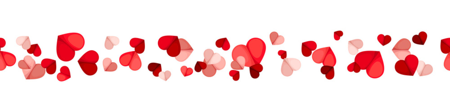 Vector Valentine&#39;s day horizontal seamless background with red and pink  hearts on a white background. Stock Vector | Adobe Stock