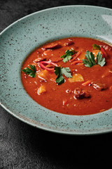 spicy Transcarpathian soup with meat in a plate