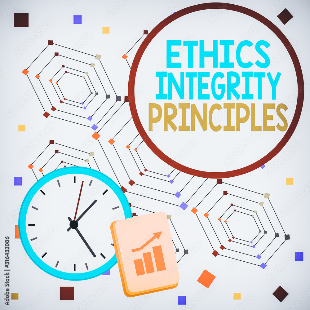 Poster handwriting text ethics integrity principles. conceptual photo quality of being honest and having st