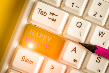 Conceptual hand writing showing Happy Monday. Concept meaning telling that demonstrating order to...