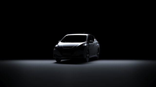Back Light Electric Sports Car 3d Render with white car paint in Black Background