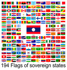 Laos, collection of vector images of flags of the world