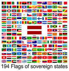 Latvia, collection of vector images of flags of the world