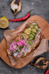 sandwich with fish and vegetables