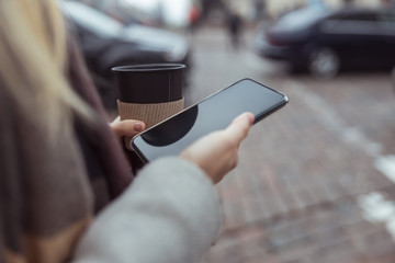 Young cheerful lady outdoors and indoors