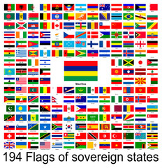 Mauritius, collection of vector images of flags of the world