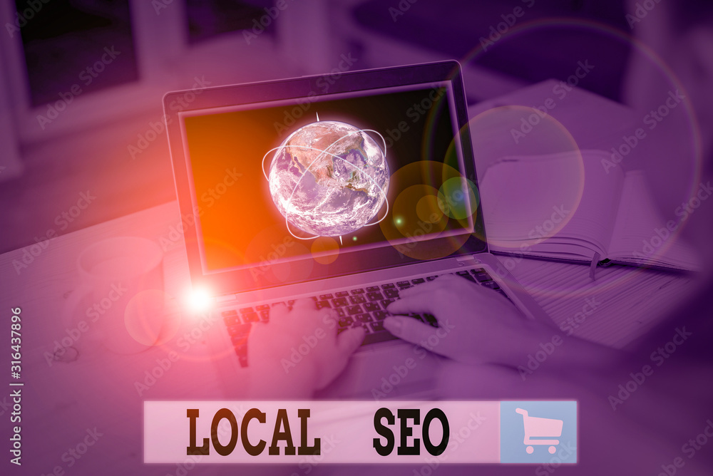 Poster text sign showing local seo. business photo text helps businesses promote products and services to l