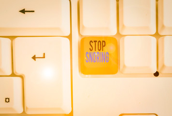 Handwriting text Stop Snoring. Conceptual photo noisy breathing during sleep due to vibrating...