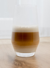 transparent glass with latte coffee