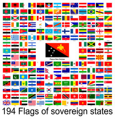 Papua New Guinea, collection of vector images of flags of the world