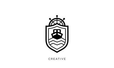 sea yatch logo design vector with compass