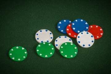 Poker Chips Alone on Green poker table