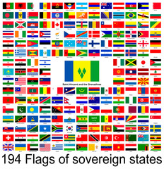 Saint Vincent and the Grenadines, collection of vector images of flags of the world