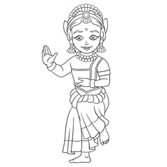 coloring page with indian dancing girl