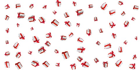 Gift ribbon Lush Lava isolated on white. Falling gifts with Lush Lava bows. Used for birthday, anniversary presents, gift cards, post cards