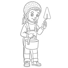 coloring page with builder woman