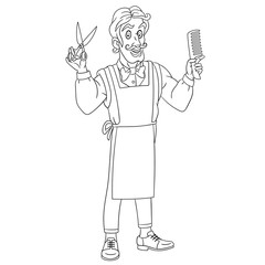 coloring page with hairdresser, barber man