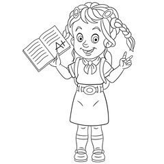 coloring page with schoolgirl with best exam result