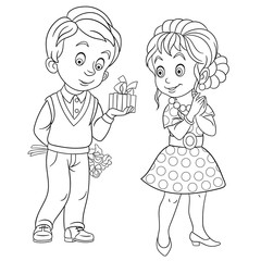 coloring page with lovely couple on Valentines Day