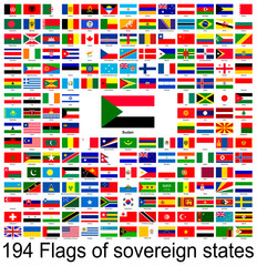 Sudan, collection of vector images of flags of the world