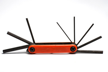 hexagon kit tool or allen wrench set on white background