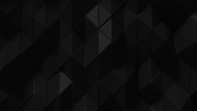 Abstract Polygonal Geometric Surface Loop 7 Black: elegant, smooth animation of a deep charcoal black triangular polygon mesh. Clean low poly motion background. Minimal space grey 3D animation. 4K 