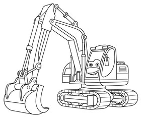 coloring page with excavator