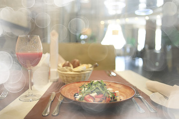 interior restaurant tableware / cutlery and tableware on a table in a cafe, beautiful catering industry