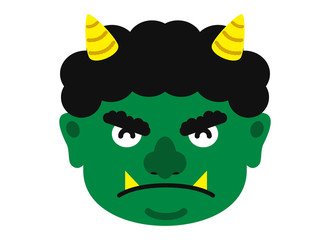 イラスト：鬼 おに オニ 節分 豆まき 素材 表情 顔 緑鬼 ミドリオニ 緑 みどり（ベクター有）