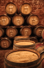 Wine barrels in wine-vaults in order