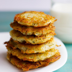 Potato pancakes on a white plate