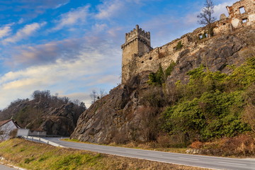 Fototapeta na wymiar Imposing medieval castle ruins in Weitenegg. Wachau valley, Austria.