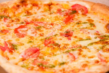 Background pizza pepper rustic sauce,  meal.