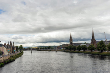 Fototapeta na wymiar View along the River Ness to the City Centre of Inverness, Scotland