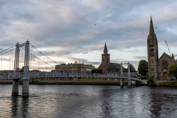 Fototapeta na wymiar View along the River Ness to the City Centre of Inverness, Scotland
