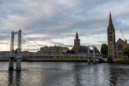 View along the River Ness to the City Centre of Inverness, Scotland