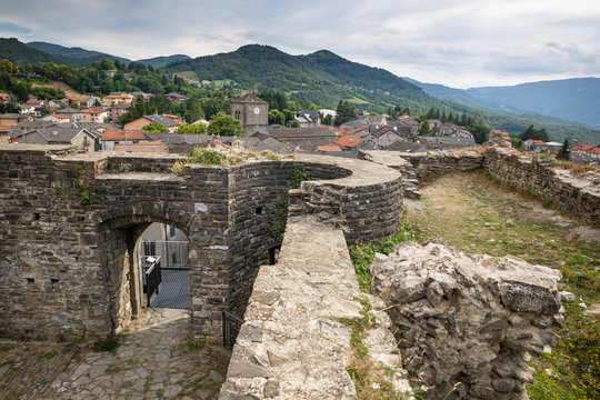 the castle and a view over Berceto town, Province of Parma, Emilia-Romagna, Italy