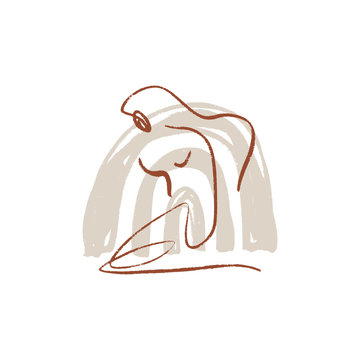 recommend clip art: Bodypositive Woman Line Drawing Modern Abstract Linear Ink Brush Art Contemporary Continuous Cubism Painting Fashion Vector Illustration