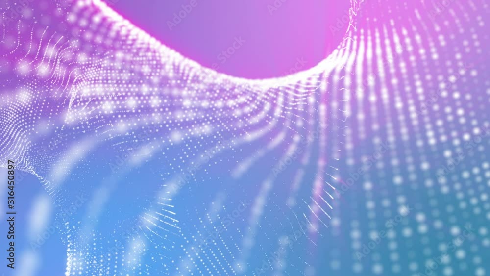 Poster white particles move against a blue-violet background. abstract animation. 3d render